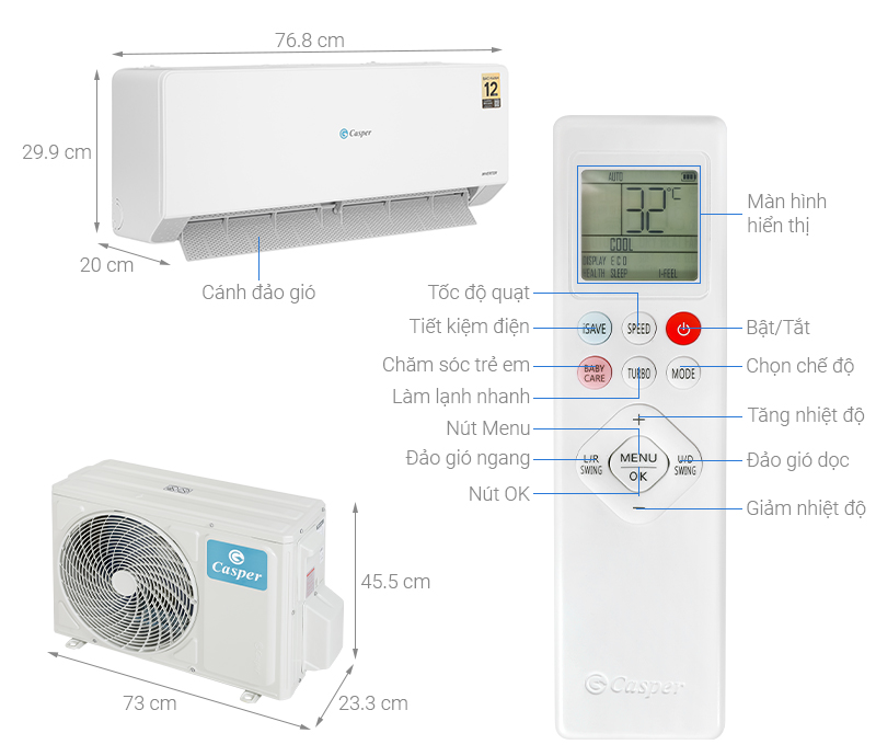 Máy lạnh Casper Inverter 1 HP QC-09IS36